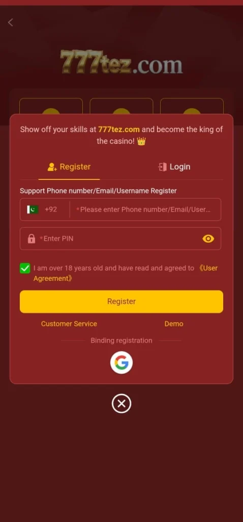 registration in 777Tez Game