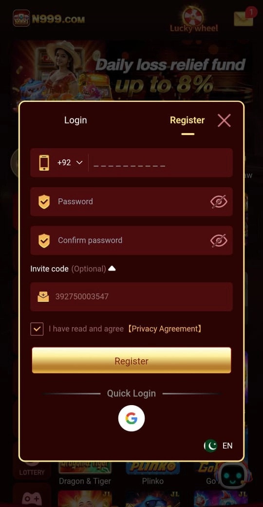 register in n999 Game