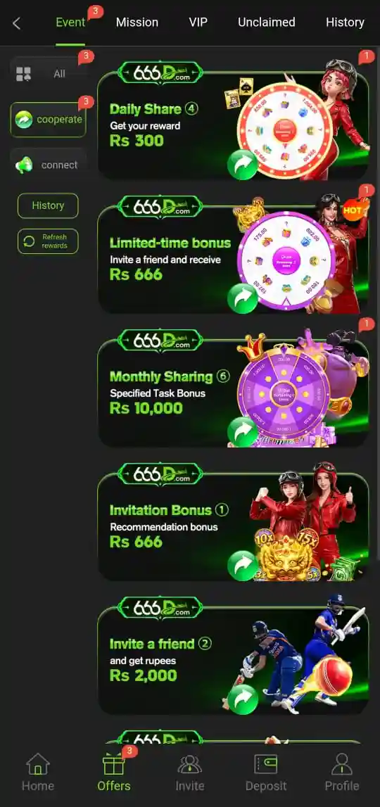 Events and offers in 666D Game