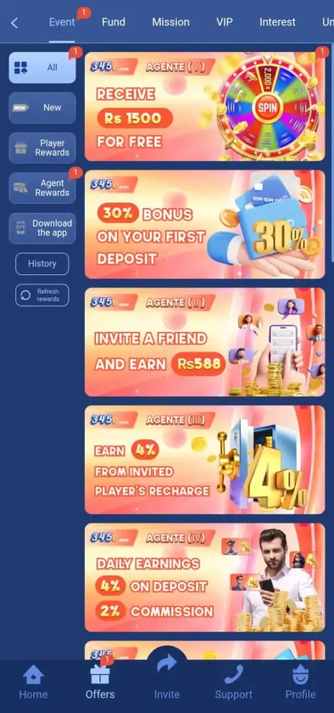 Events and offers in 345e game