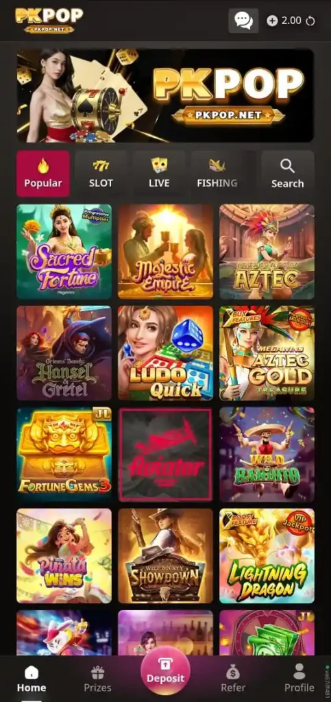 Dashboard of PK POP Game