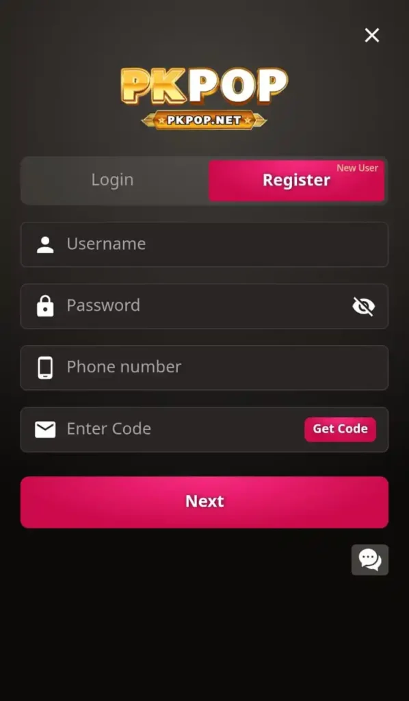 Registration and login option in PK POP Game