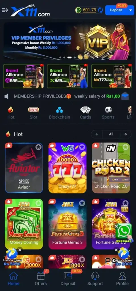 Dashboard of X111 Game.