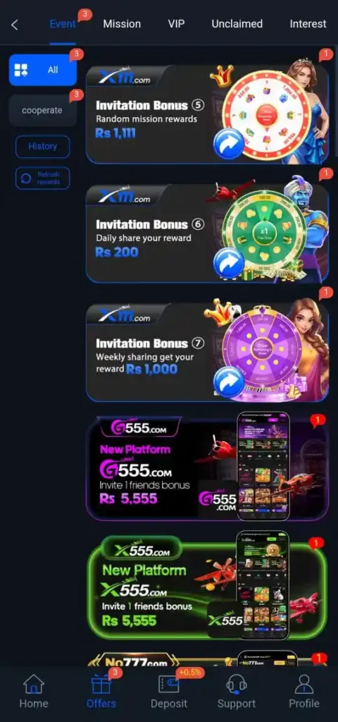 Events and offers in X111 Game.