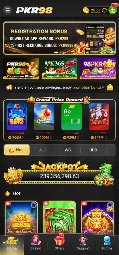 Dashboard of PK 98 Game