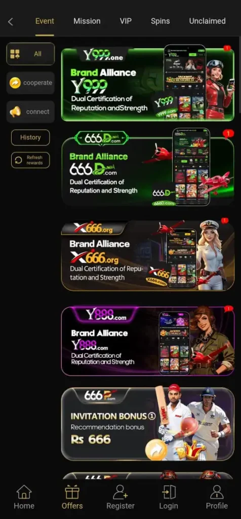 Events and offers in 666P Game.