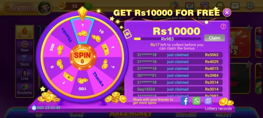 Free spin in M Jispin Game.