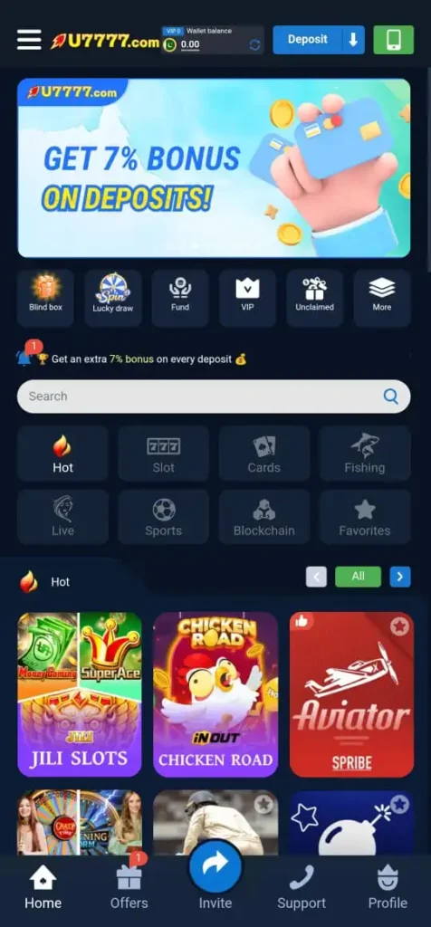 Dashboard of U7777 Game.