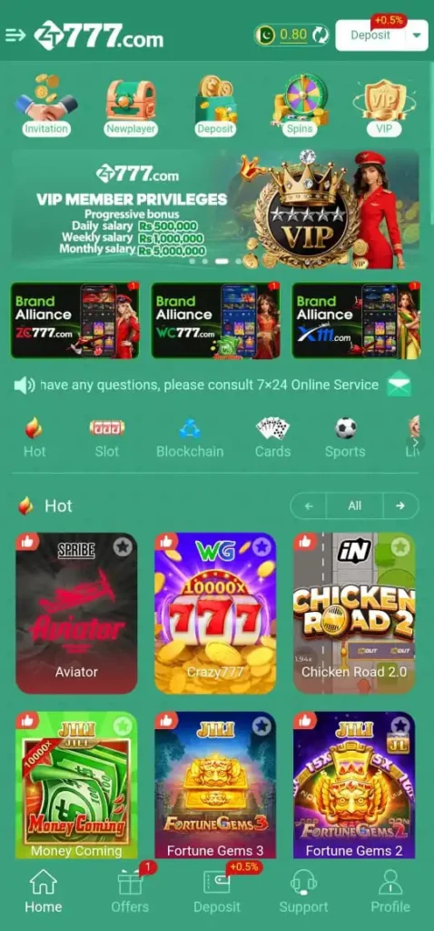 Home page of ZT777 Game.