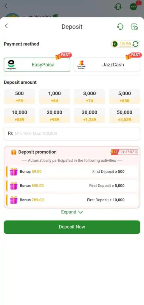 Deposit method in GOLO789 Game.