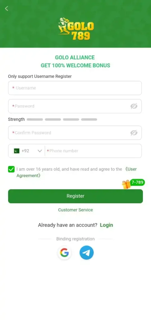 Register method in GOLO789 Game.