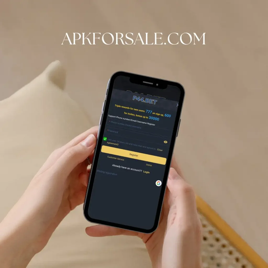 Register and login option in P44 BET Game.