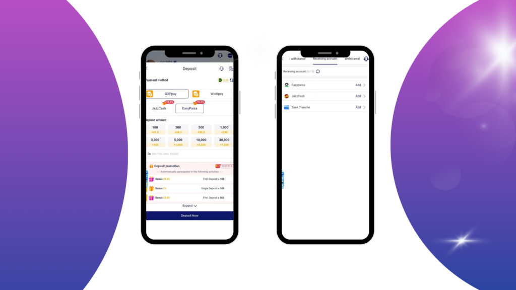 Deposit and withdraw method in QPBet Game.