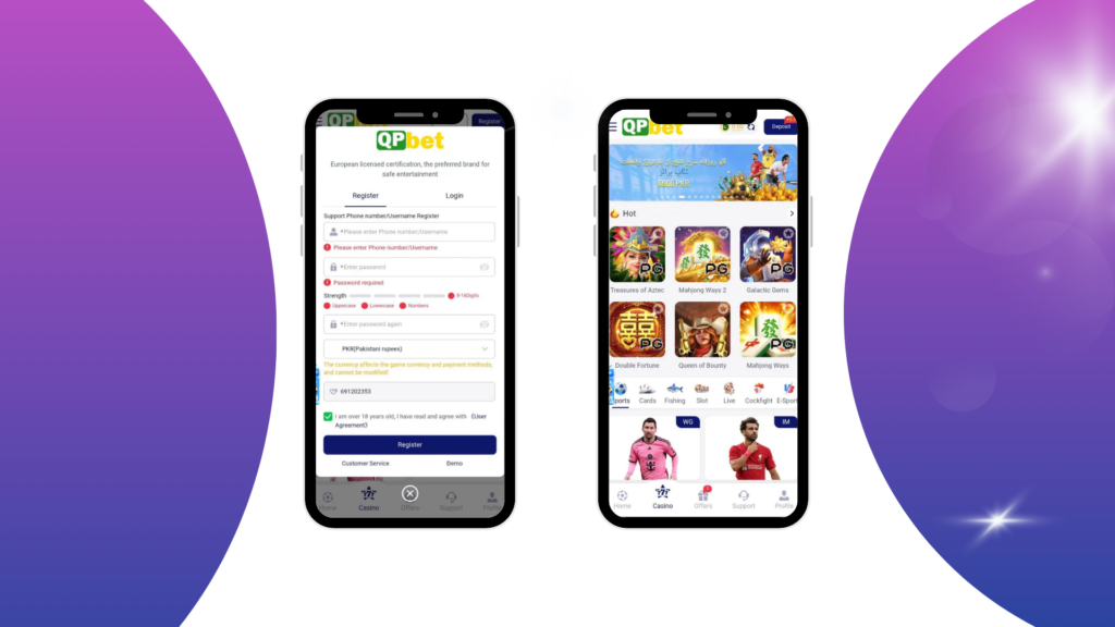 Home page and register method in QPBet Game.