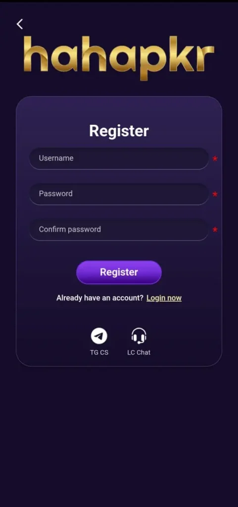 Register method in HAHA PKR Game.