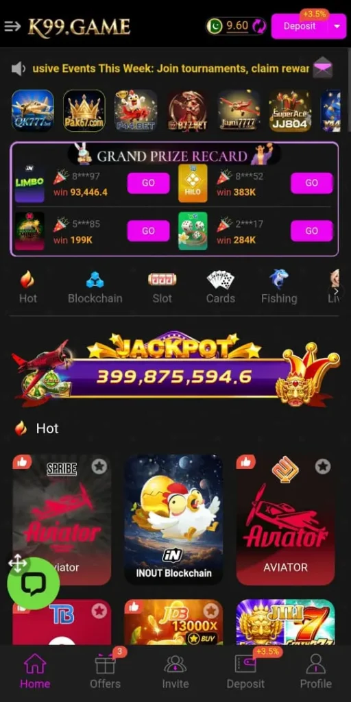 Home page of K99 Game.