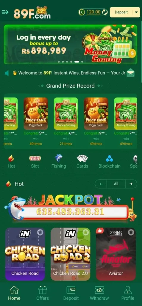 Home page of 89F Game.