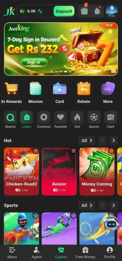 Home page of JeetKing Game.