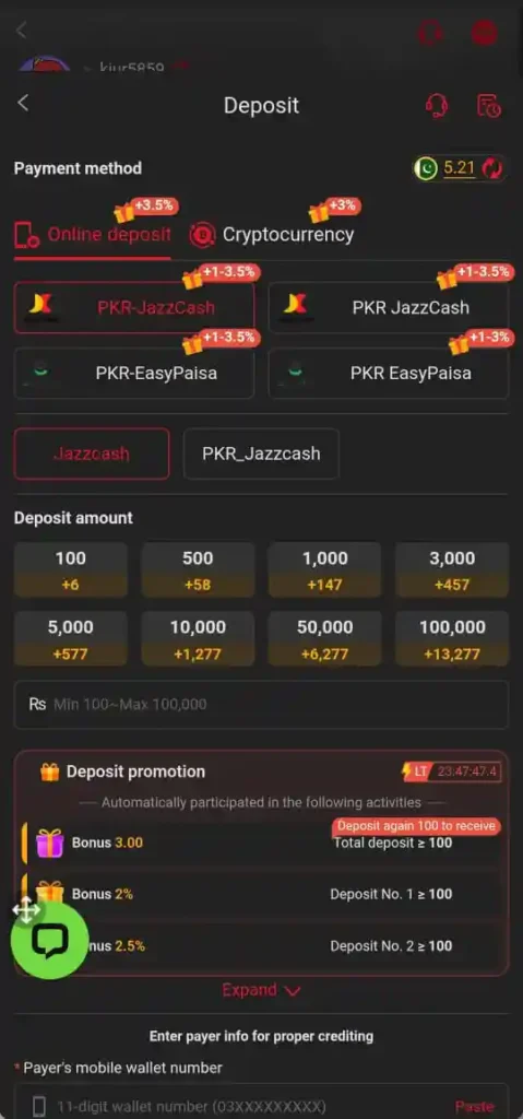 Deposit Method in JeetKing Game.