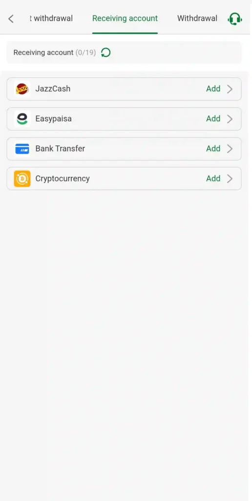 88EF app withdrawal screen showing payment options.