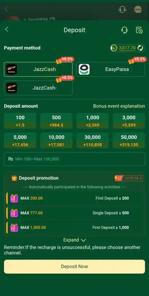 Deposit method in CT777 Game.