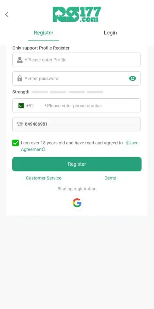 Register and login method in RS177 Game.