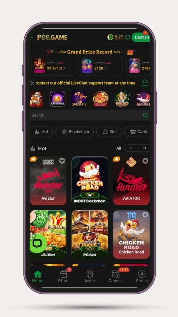 Home page of P88 Game.